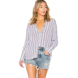 Frame Denim Blue and Brown Stripe Button-Down Shirt